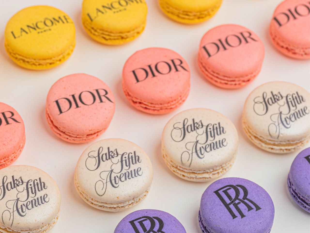 French macarons custom printed with company logos for corporate gifts