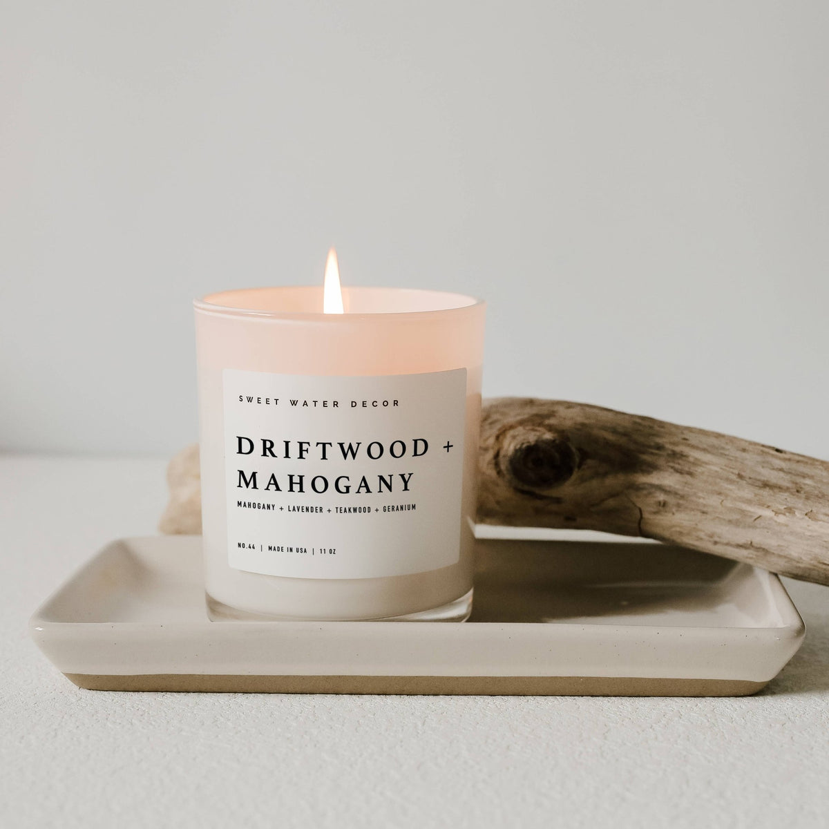 Driftwood and Mahogany 11 oz Soy Candle - Olivia Macaron