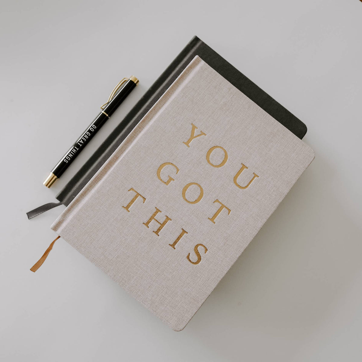 You Got This - Tan and Gold Foil Fabric Journal - Olivia Macaron