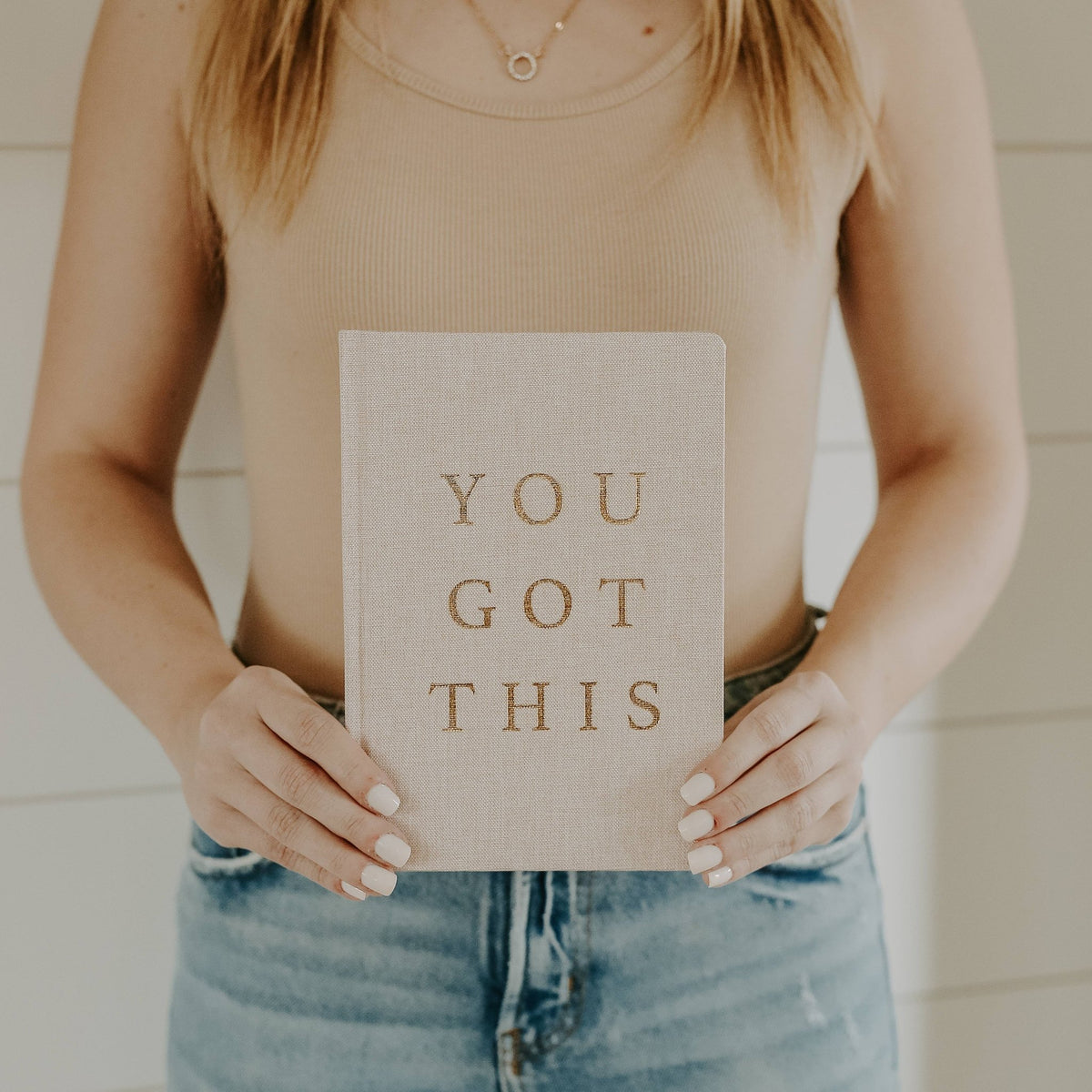 You Got This - Tan and Gold Foil Fabric Journal - Olivia Macaron